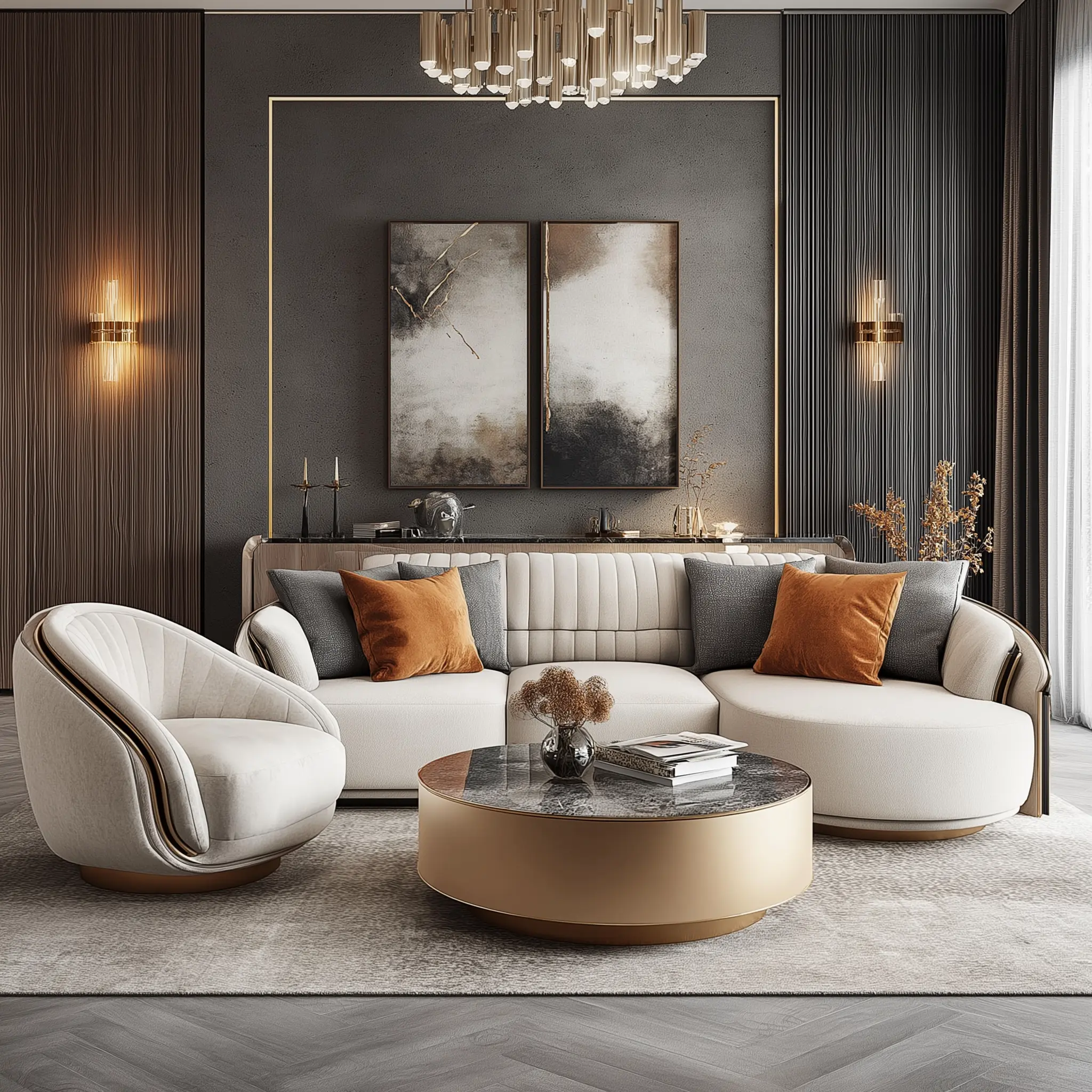 A cozy living room with a sofa, armchair, and coffee table in Cypress