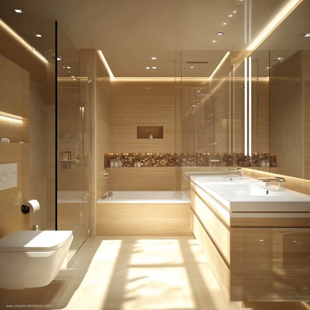A bright, modern bathroom with a freestanding tub and plenty of natural light.