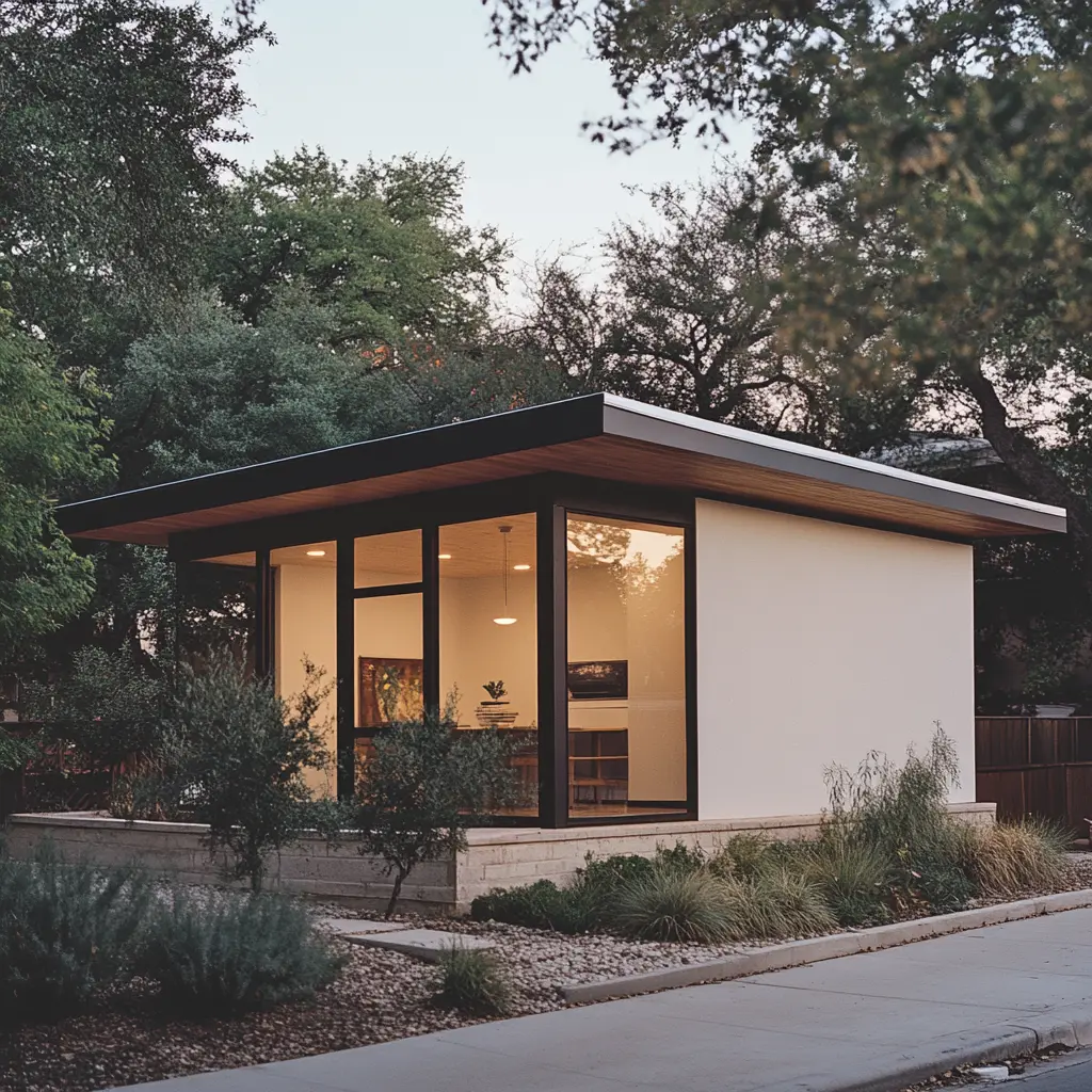 Modern Minimalist Home in Downtown Austin A minimalist house in Austin, Texas, featuring clean lines and large windows.