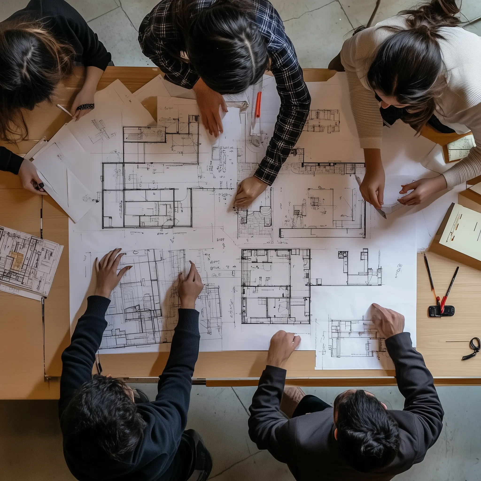 Collaborative Architecture: Our Team in Action A team of architects collaborating around a design table.