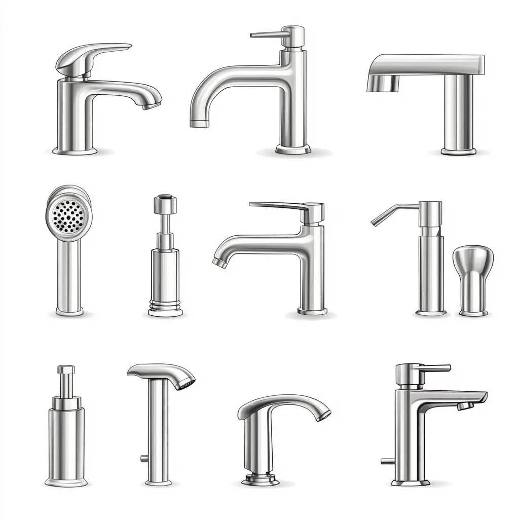 Vector illustration of a chrome kitchen faucet with a modern design.