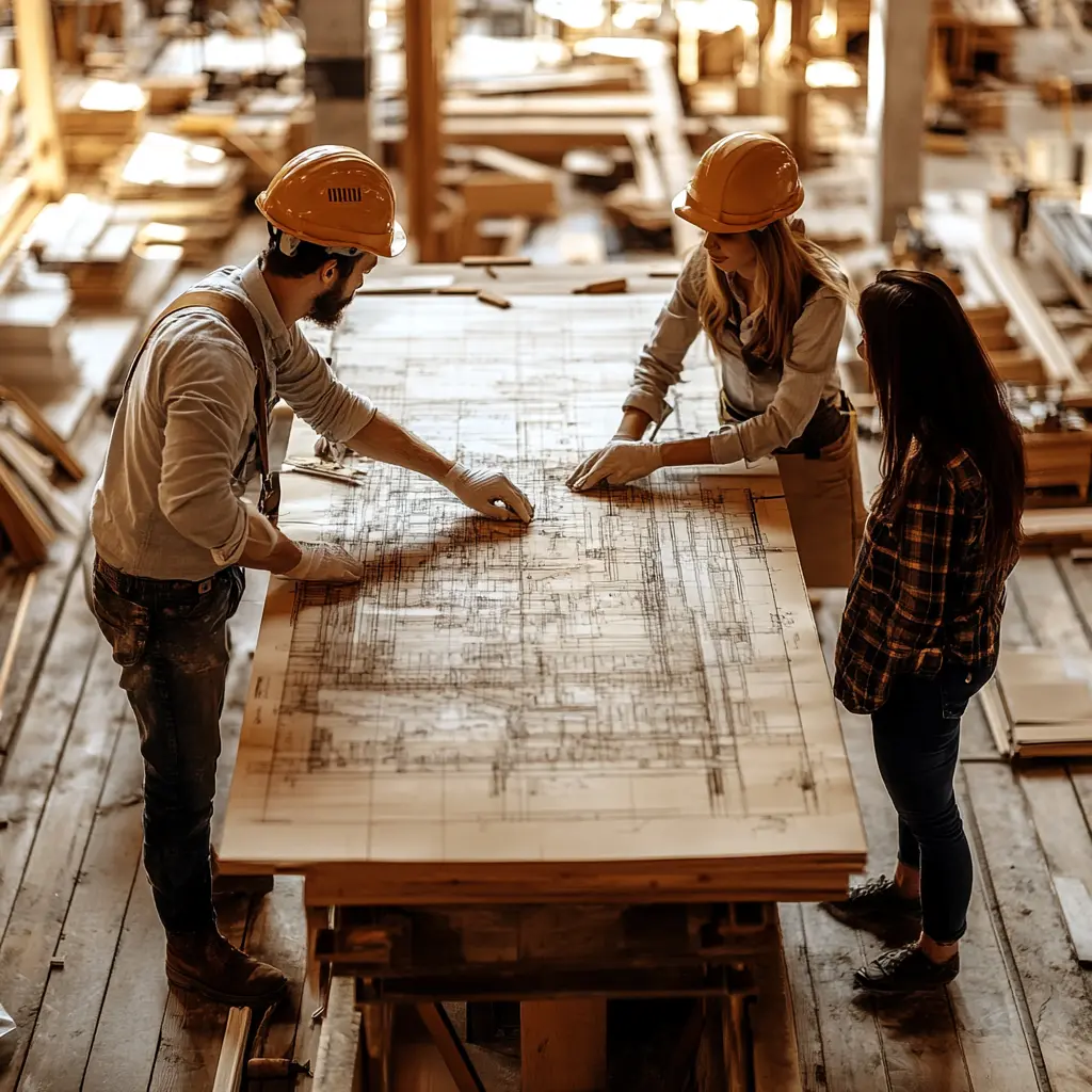 Construction agency team working on a building project.