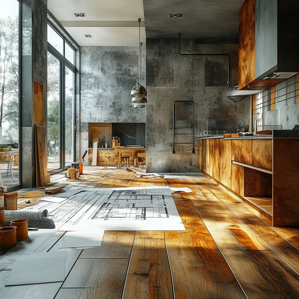 Before and after photos of a kitchen renovation, showcasing a modern and stylish transformation