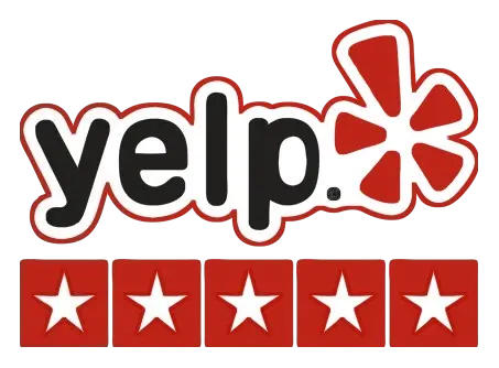 A Yelp logo with 5 stars indicating exceptional customer satisfaction.