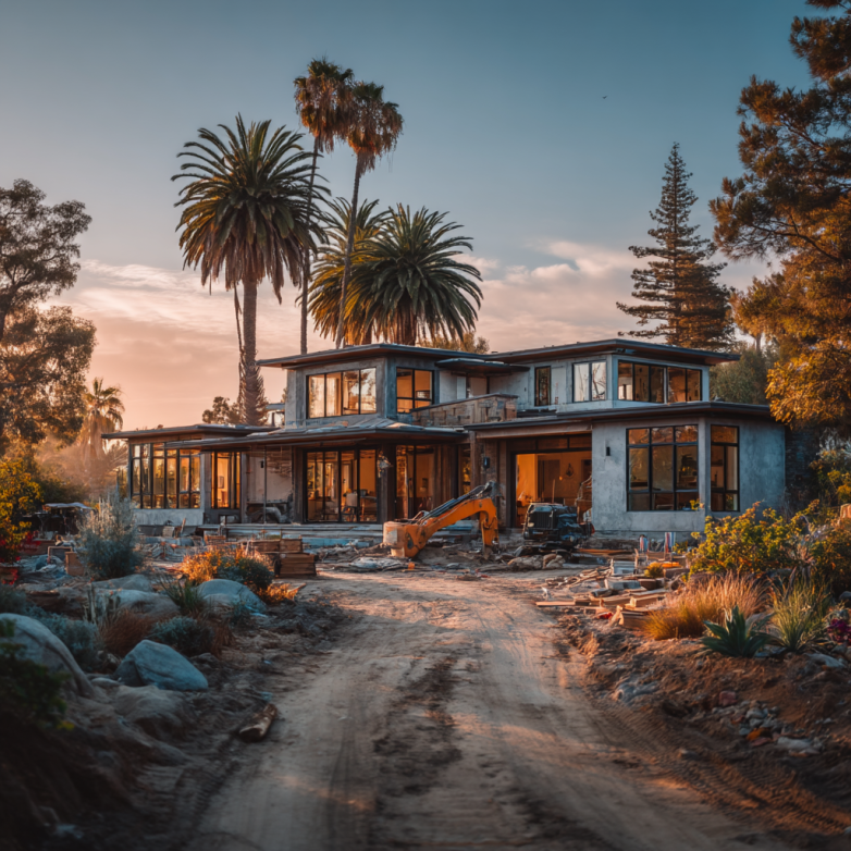 Custom home with steel framing under construction in Los Angeles.