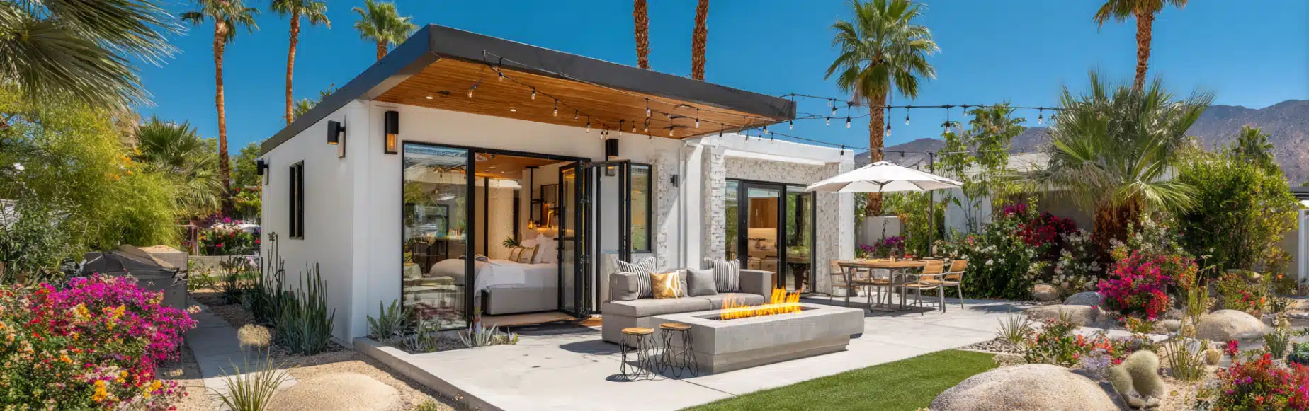 Dream granny ADU construction with large glass doors and private garden