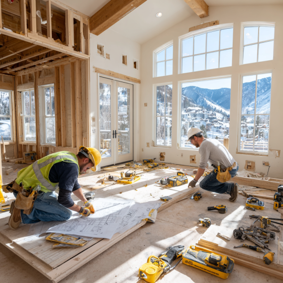 Custom home builders in California working on interior framing and electrical systems