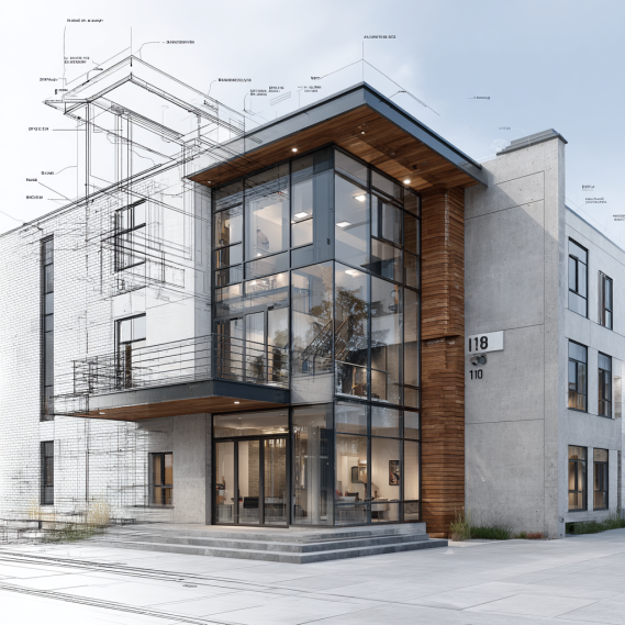 A professional 3D BIM model of a modern residential building, showing the final stage of scan to BIM services.