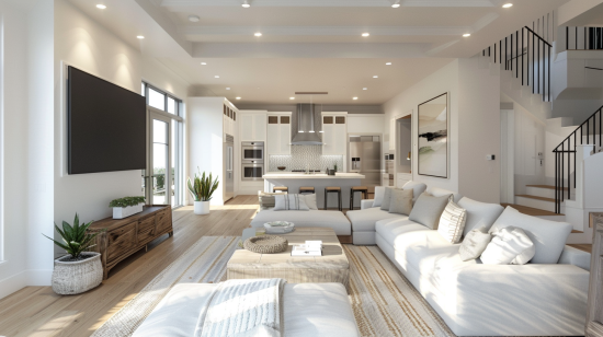 Exterior view of a transitional coastal designing custom home in Newport Beach with light wood accents