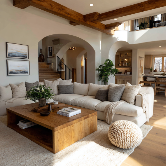 Interior of a comfortable family home in Los Angeles with a spacious, lived-in feeling.