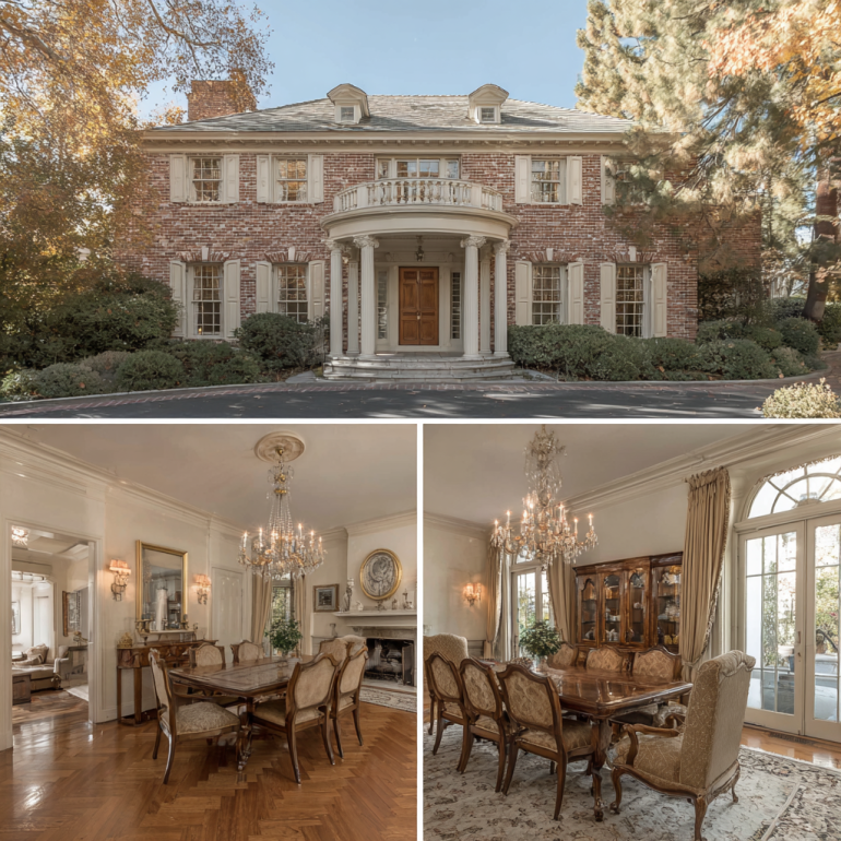 Realistic image focusing on the symmetrical facade and grand two-story entry of a traditional custom homes design in Villa Park.