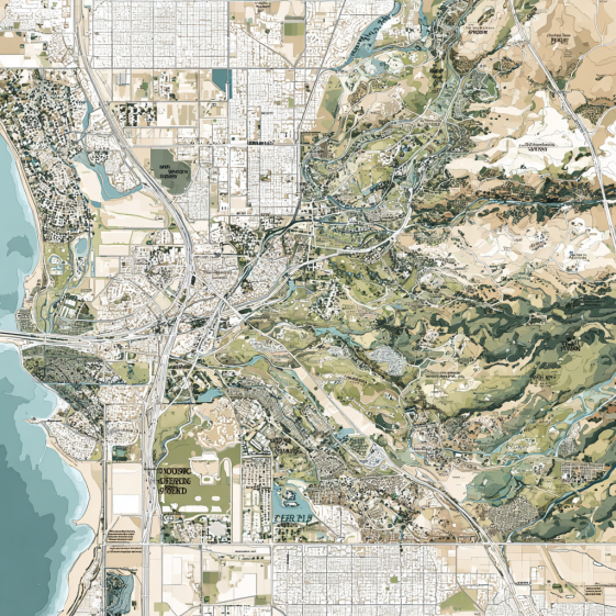 Top-down view irvine map for visitors, featuring the location and main roads surrounding the Irvine Spectrum Center.